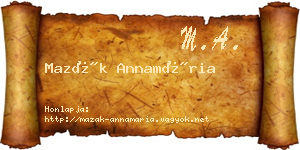 Mazák Annamária névjegykártya